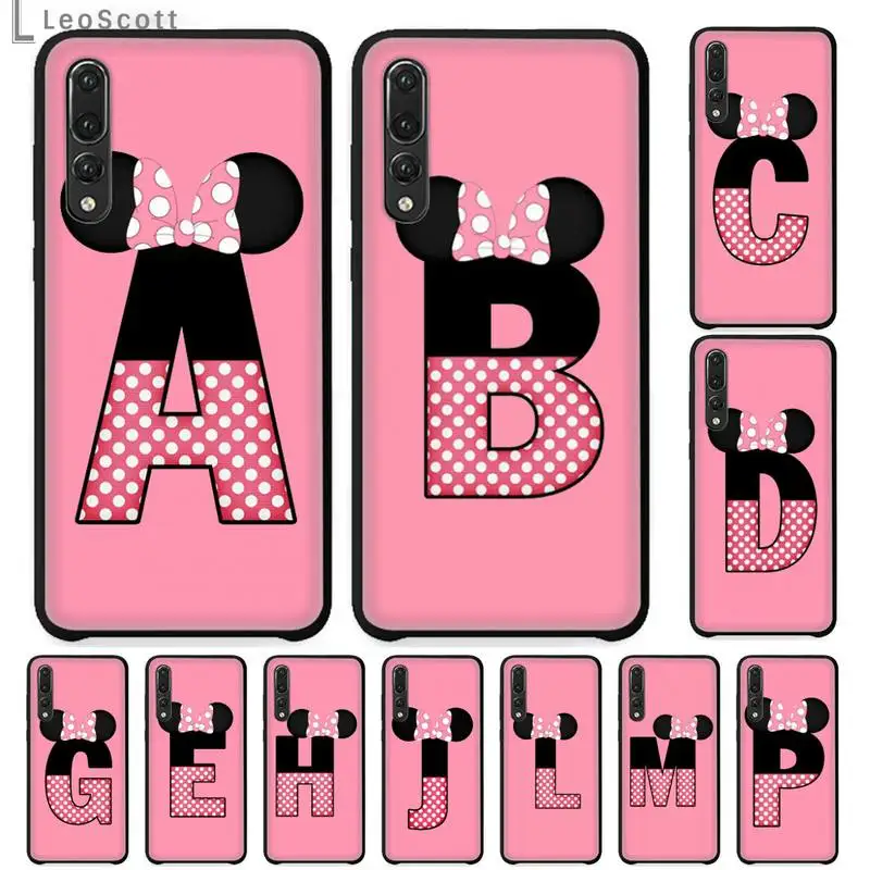 

Cartoon mouse bow 26 letters Phone Case For Huawei honor Mate P 9 10 20 30 40 Pro 10i 7 8 a x Lite nova 5t Soft Silicone Shell