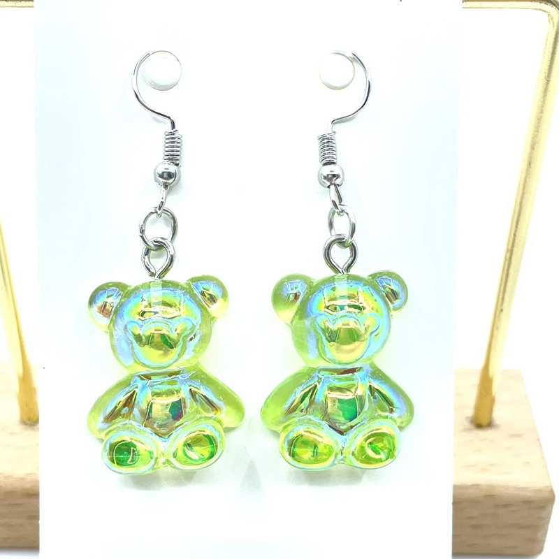 Fashion ladies resin bear gummy earrings girls DIY cartoon animal bear earrings creative pendant jewelry gift