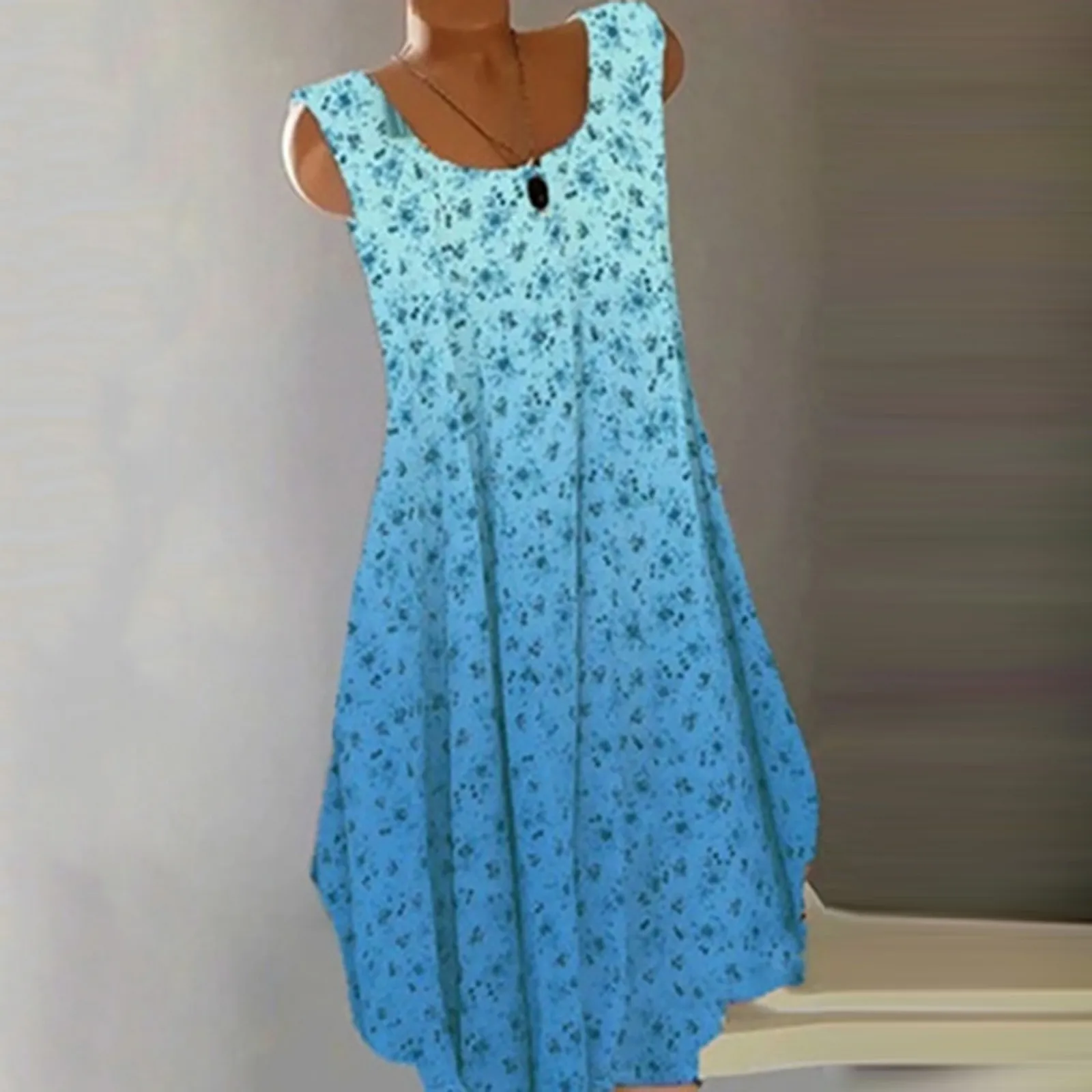 

2021 Plus Size Women Maxi Dress Summer Casual Sexy Gradient Printed Long Dress Sleeveless O-neck Pullover Dress Loose Vestido