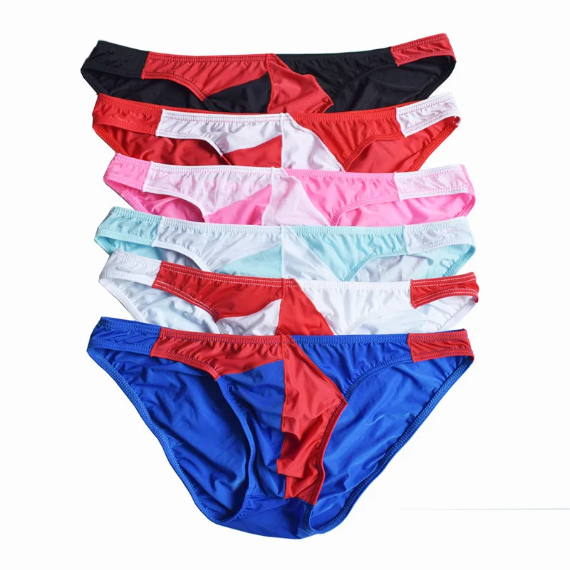 6PCS Men's Underwear Ice Silk Briefs Breathable Low Waist Patchwork Ultra-Thin Lingerie Fashion Breathless Briefs Male Panties