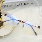 Очки компьютерные CRIXALIS для мужчин и женщин, модные безободковые очки кошачий глаз с блокировкой светильник, с металлической оправой, UV400