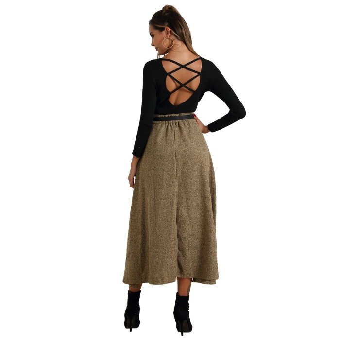 

JHBeute Top Women Sweatshirt Autumn and Winter Y2K European and American Women Backless V-neck Fine Wool Long Sleeve Sweater Top