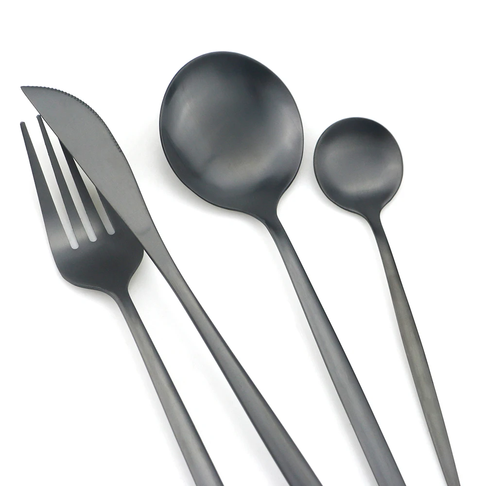 Набор черных столовых приборов ножи Десертные Вилки столовая посуда из