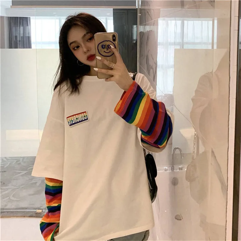 Милый джемпер Женская мода Ulzzang девушка печати Женская футболка уличная одежда с длинным рукавом весна осень Женская Повседневная футболка Топы повседневные