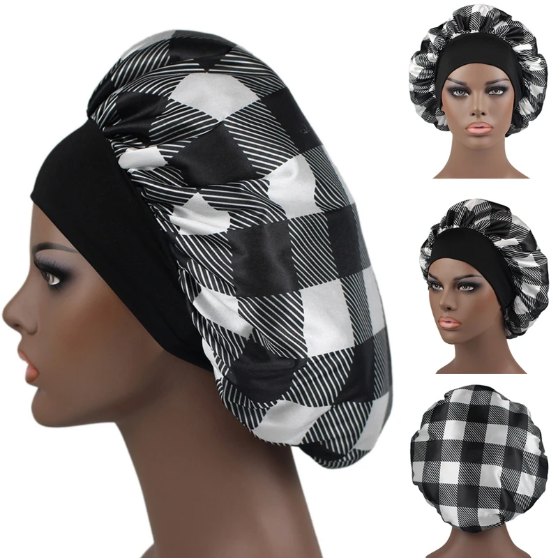 

634C High Elastic Printed Check Night Hair Head Cover Chemotherapy Hat Turban