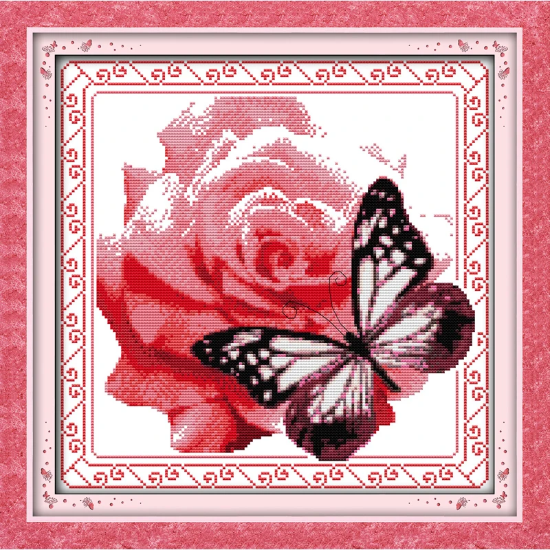 

Everlasting Love Flower And Butterfly Chinese Cross Stitch Kits Ecological Cotton Stamped Printed DIY Gift Christmas Decoration