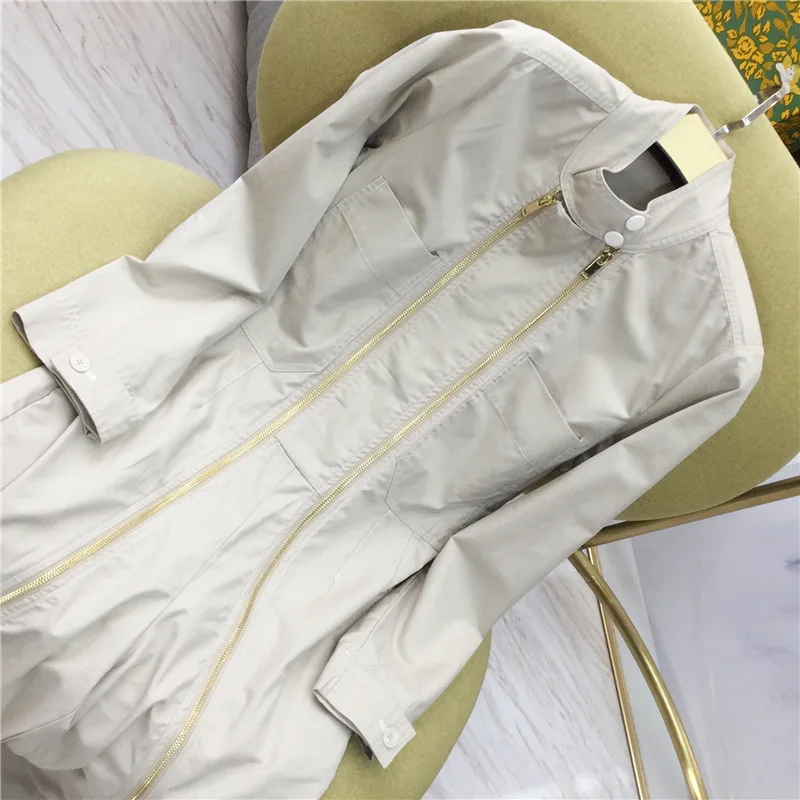 Женский Повседневный однотонный комбинезон на двойной молнии с длинным рукавом |