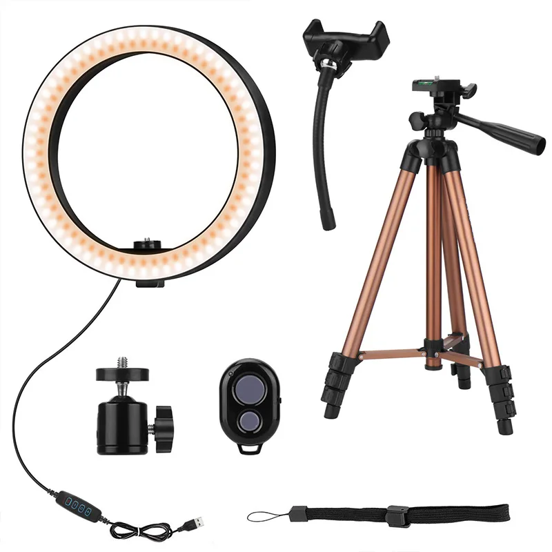 

10 Inch Selfie Ring Light with 50 Inch Tripod Stand & Phone Holder for Makeup Live Stream, LED Camera Ring Light with Remote Shu