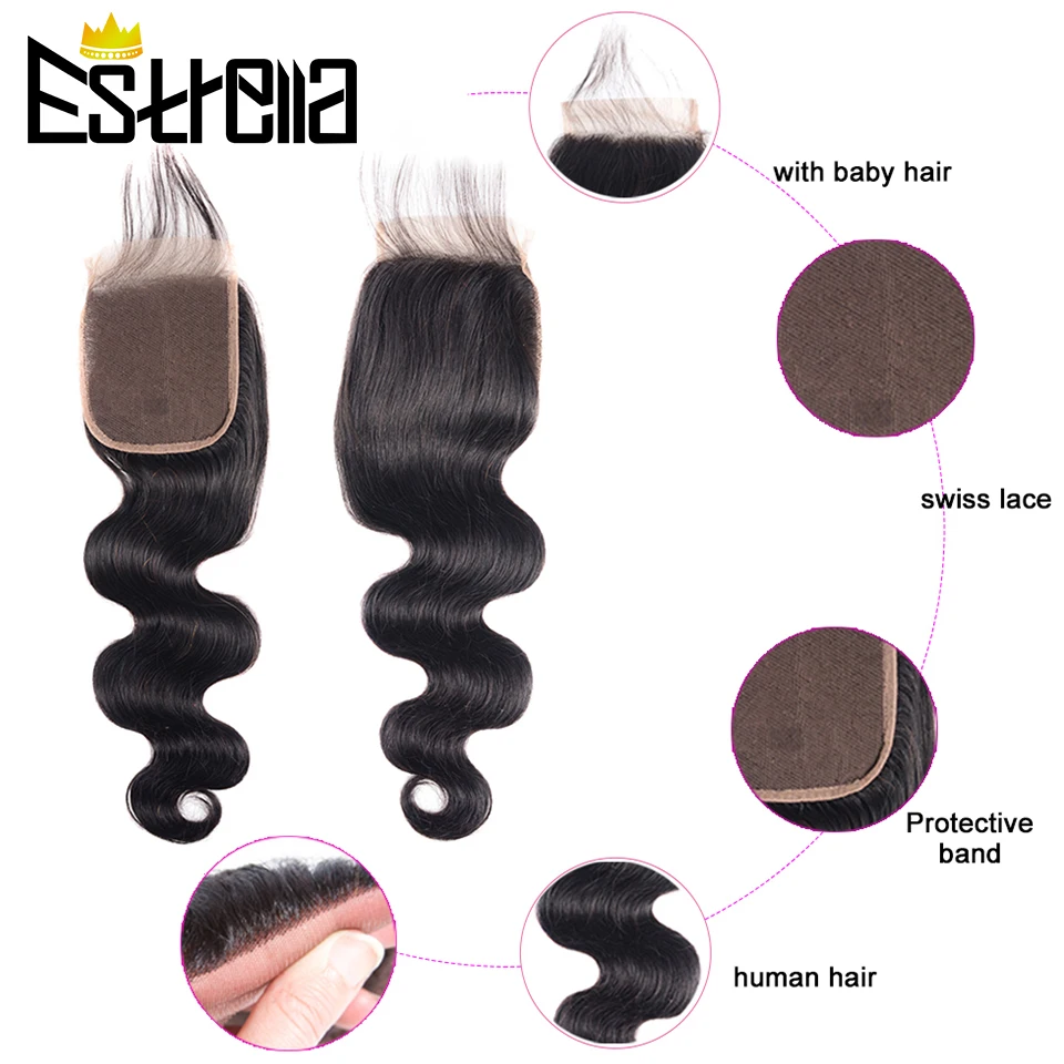 Волнистые пучки с застежкой человеческие волосы бразильские волос и закрывающие