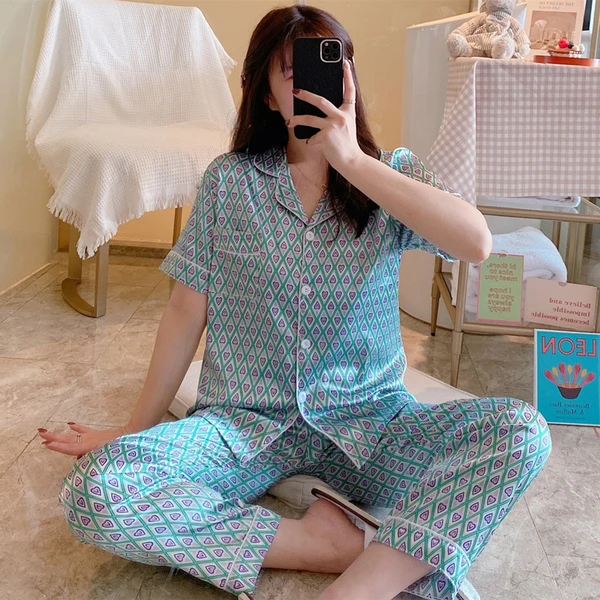 Ladies Silk Pajamas Ice Silk Pajamas Autumn Thin Long-sleeved Cardigan Sexy Home Wear Long-sleeved Trousers Two-piece Suit