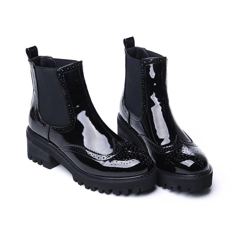 Зимние женские ботинки Челси из лакированной кожи с толстой подкладкой