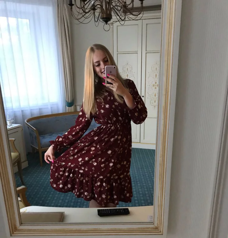Корейская черная рубашка Vestidos для офиса в горошек, винтажные осенние платья, Женское зимнее платье, миди платье с цветочным рисунком и длинным рукавом для женщин