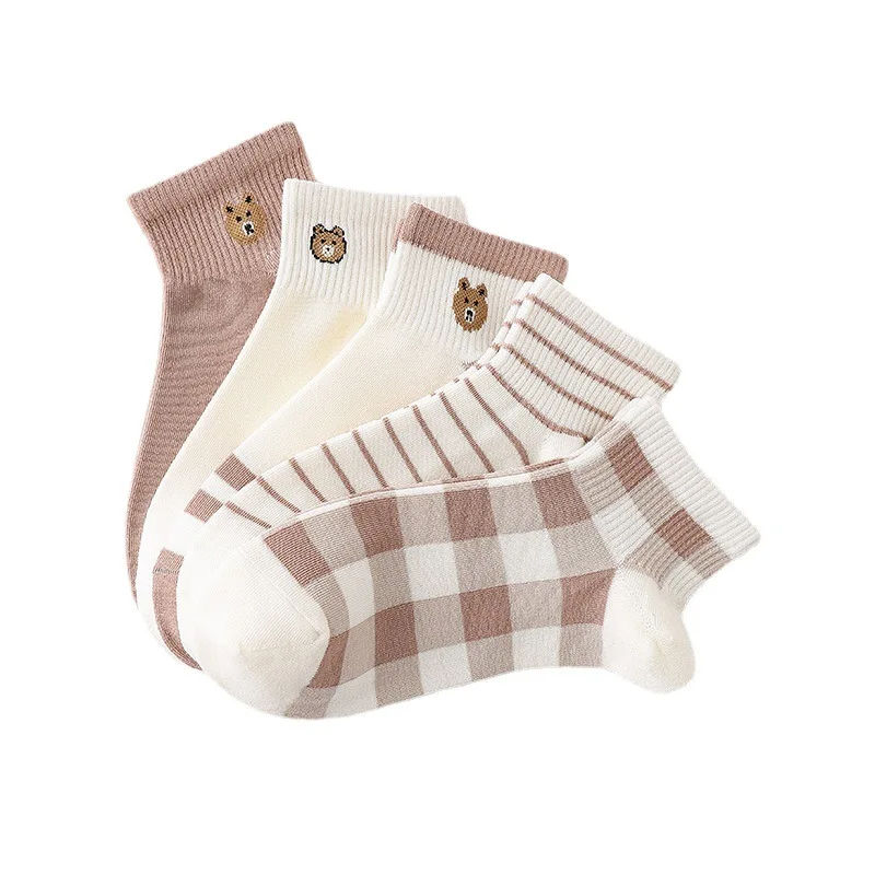 

New Cartoon Ladies Breathable Cotton Socks Cute Bear Cute Animal Pattern Girls Socks Cotton Women Shallow Socks
