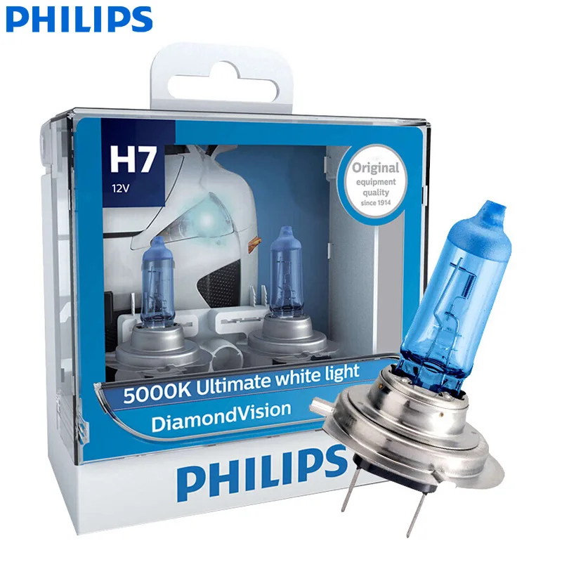 Philips Diamond Vision H1 H4 H7 H8 H11 9005 9006 HB3 HB4 12V DV 5000K холодный белый светодиодный светильник автомобильные галогенные лампы головного светильник противотуманная фара, 2X