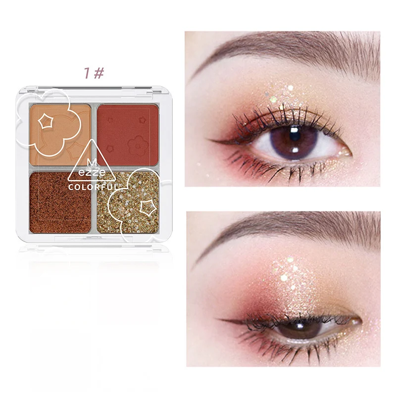 4 Colors Sequins Eyeshadow Earth Color Peach Blossom Mini Portable Pearlescent Waterproof Palette TSLM1 |