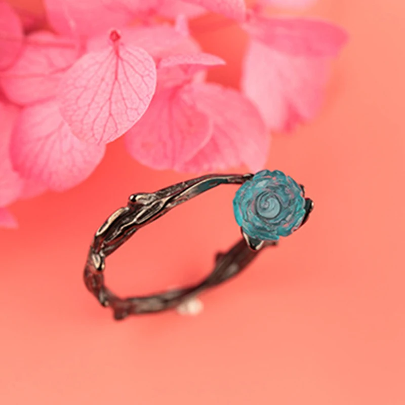 Модные Винтажные креативные парные кольца черного цвета с розовыми цветами и