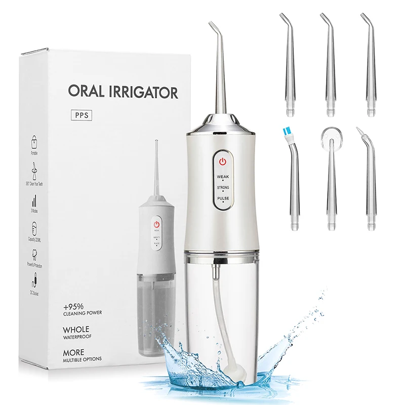 

Oral Irrigator 3 Modes USB Rechargeable Water Flosser Portable Dental Water Jet 220ML Water Tank Waterproof Teeth Cleaner