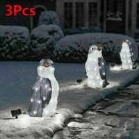 3pcs luminous penguin ornaments acrylic material durable with led lighting garden lawn indoor outdoor decoration