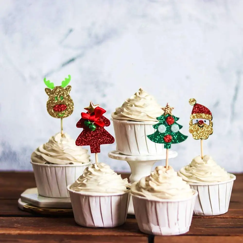 

12 Pieces Glitter Christmas Cupcake Toppers Christmas Santa Claus Cupcake Toppers for Christmas Party Decorations Supplies