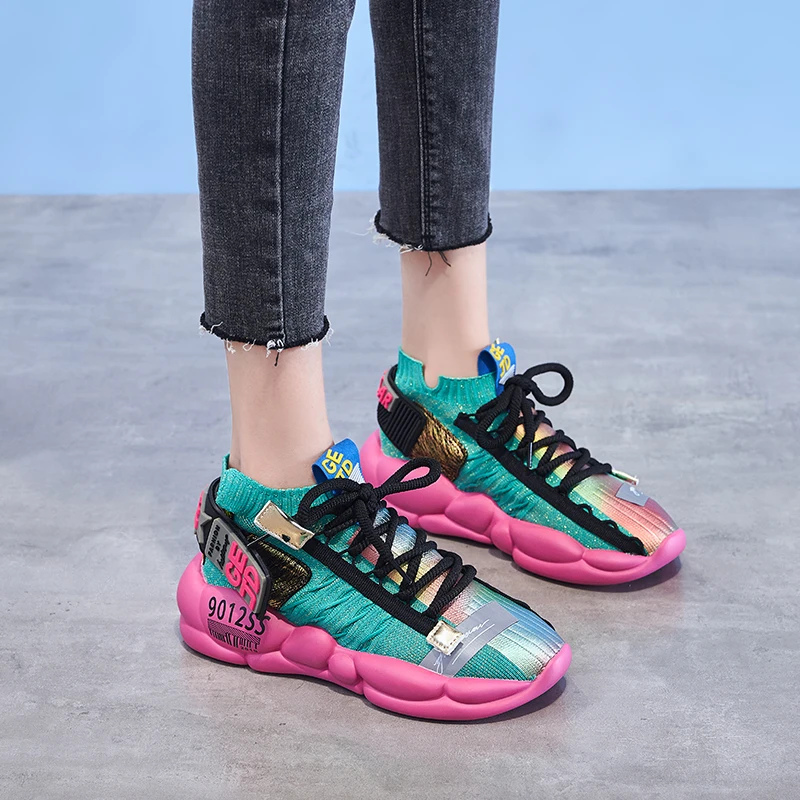 

Breathable Women's Socks Sneakers 2020 Fashion Women Flat Platform Trainers Casual Ladies Shoes Footwear Plus Size