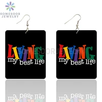 somesoor living my best life printed rectangle wooden drop earrings i am black history sayings dangle jewelry for women gifts