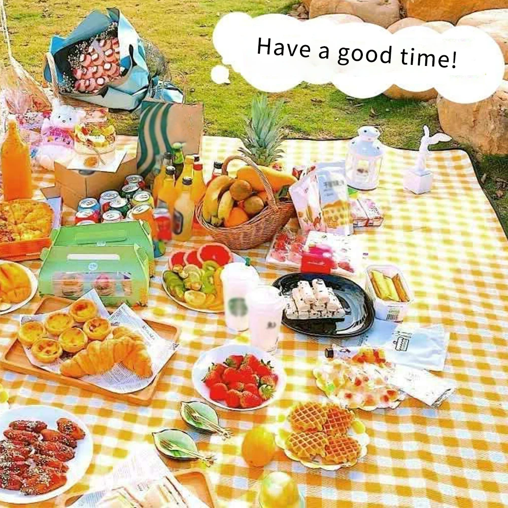 

Picnic Blanket Waterproof Ground Sheets Portable Outdoor Beach Mat Folding Picnic Mat Hiking Supplies Camping Travel Mat Yellow