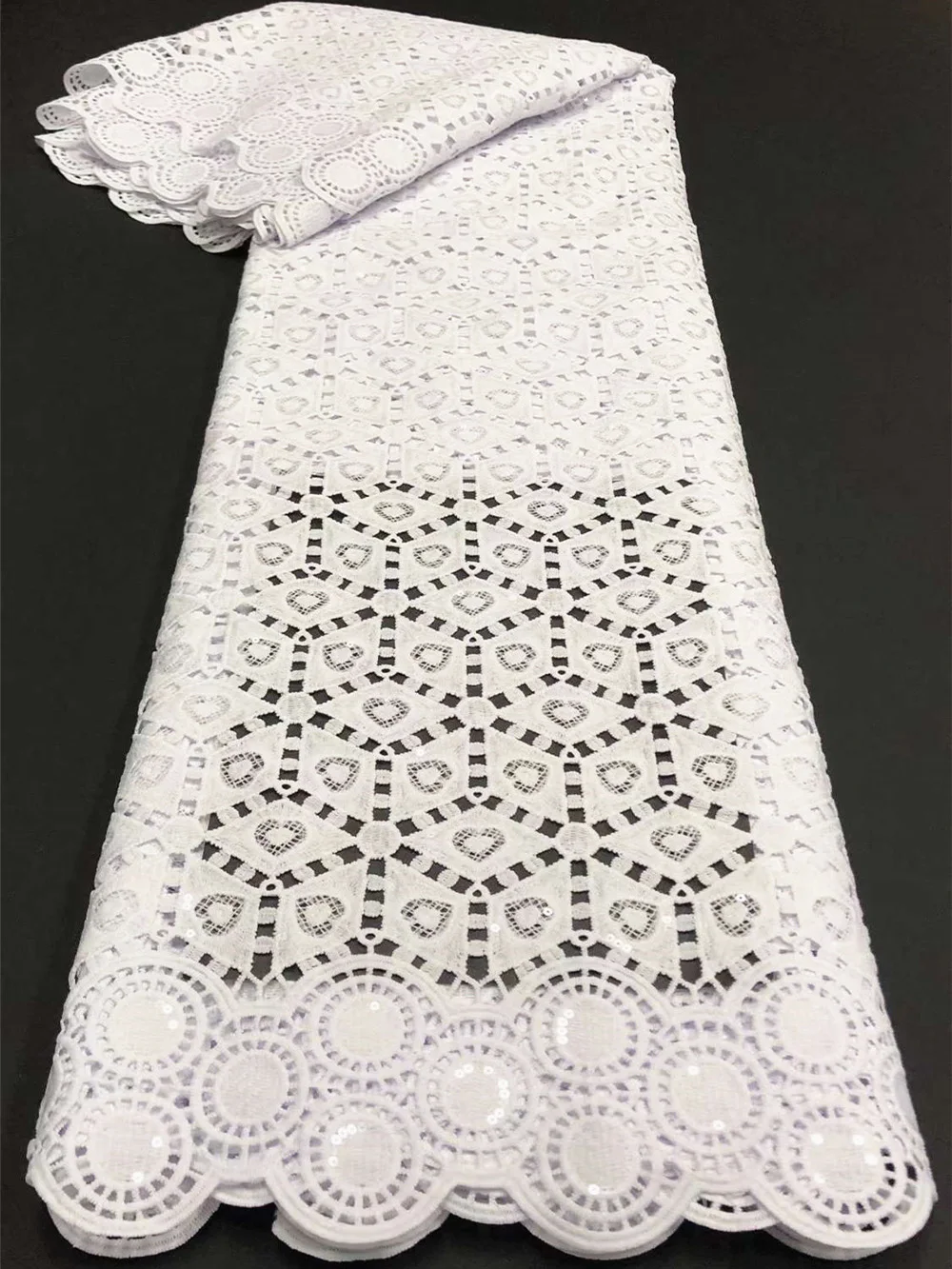 

Ulifelace чистые белые блестки Африканский шнур кружевная ткань высокое качество 5 ярдов гипюр чашечки водорастворимые ткани для шитья W941
