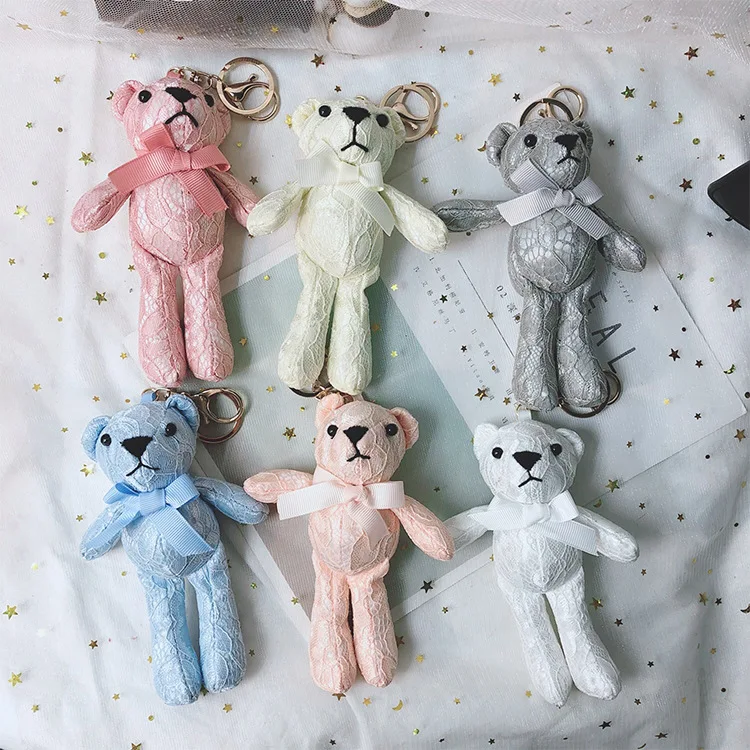 

European and American Popular New Lace Bear Keychain Doll Cloth Art Joint Bear Key Chain Bag Charm Cute Doll Key Ring