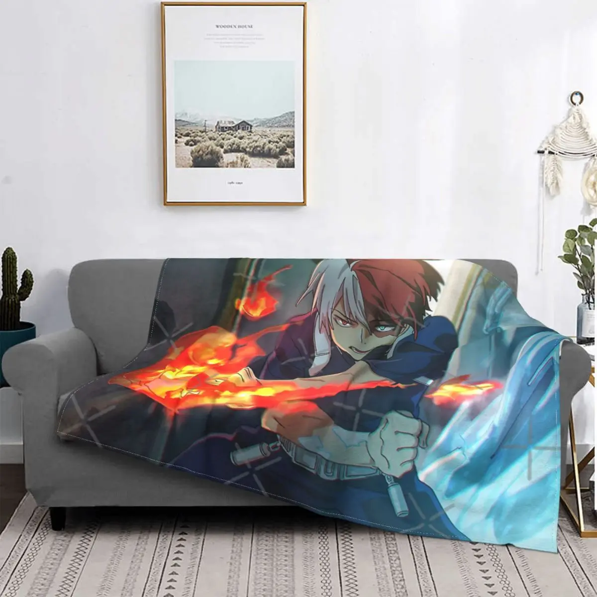 

Boku No Hero Academia Todoroki-Manta a cuadros para niños, colcha para cama, manta de lana