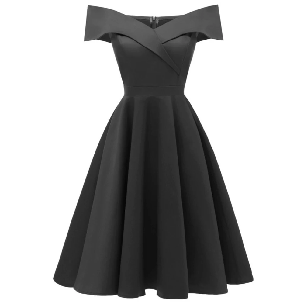 Suzhan женское винтажное платье 2019 летние платья с вырезом лодочкой и коротким