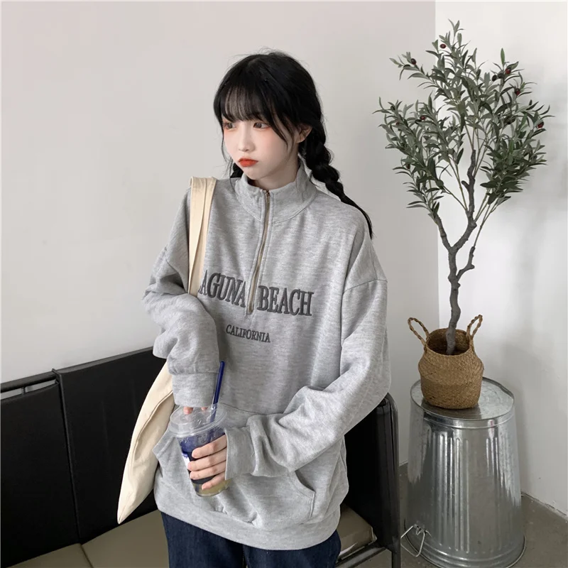 Уличная Хип-хоп толстовка с ложным воротником Женская свободная модная