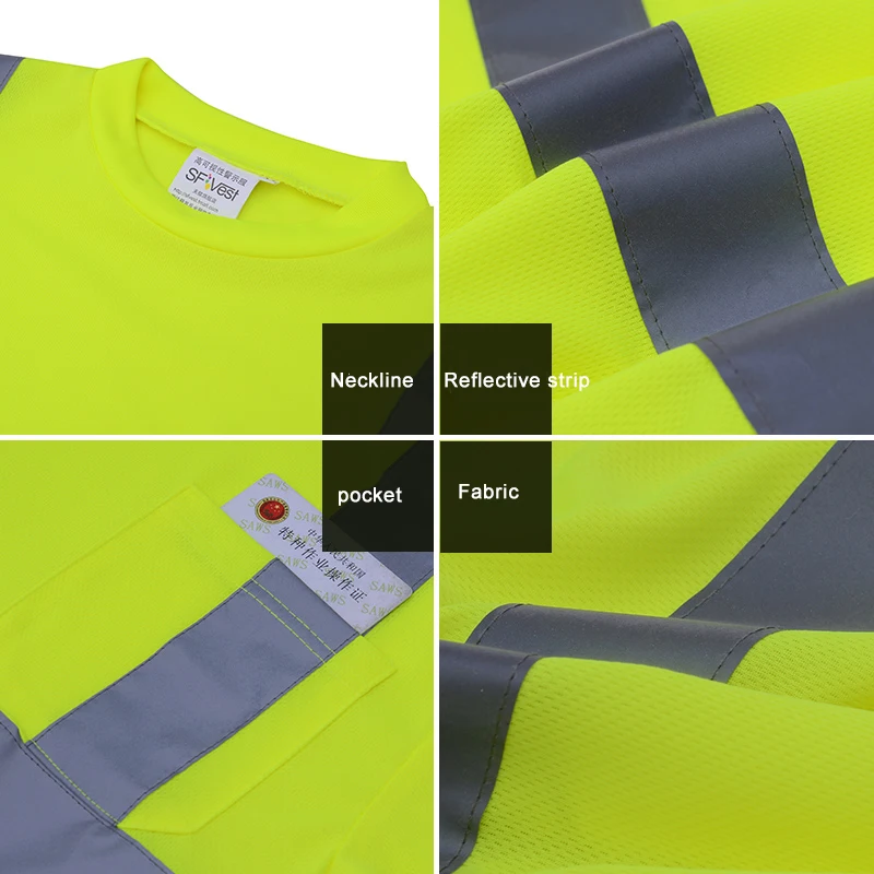 

SFVest Reflective Safety Work Shirt Reflective Vest Breathable Clothes Security Reflective T-shirt Working Clothes