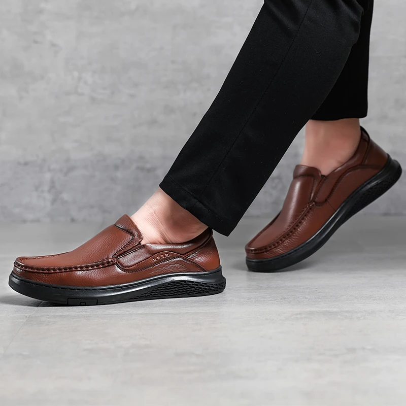 mens dress shoes italian genuine leather luxury brand loafers slip on cow formal moccasins men | Обувь