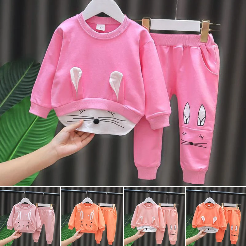 

Комплекты одежды для маленьких девочек, Топ с длинным рукавом и штаны с милым принтом кролика, комплект из 2 предметов, B99