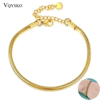 fashion chic womens snake chain round bracelets gold minimalist stainless steel dainty jewelry for lady female adjustable