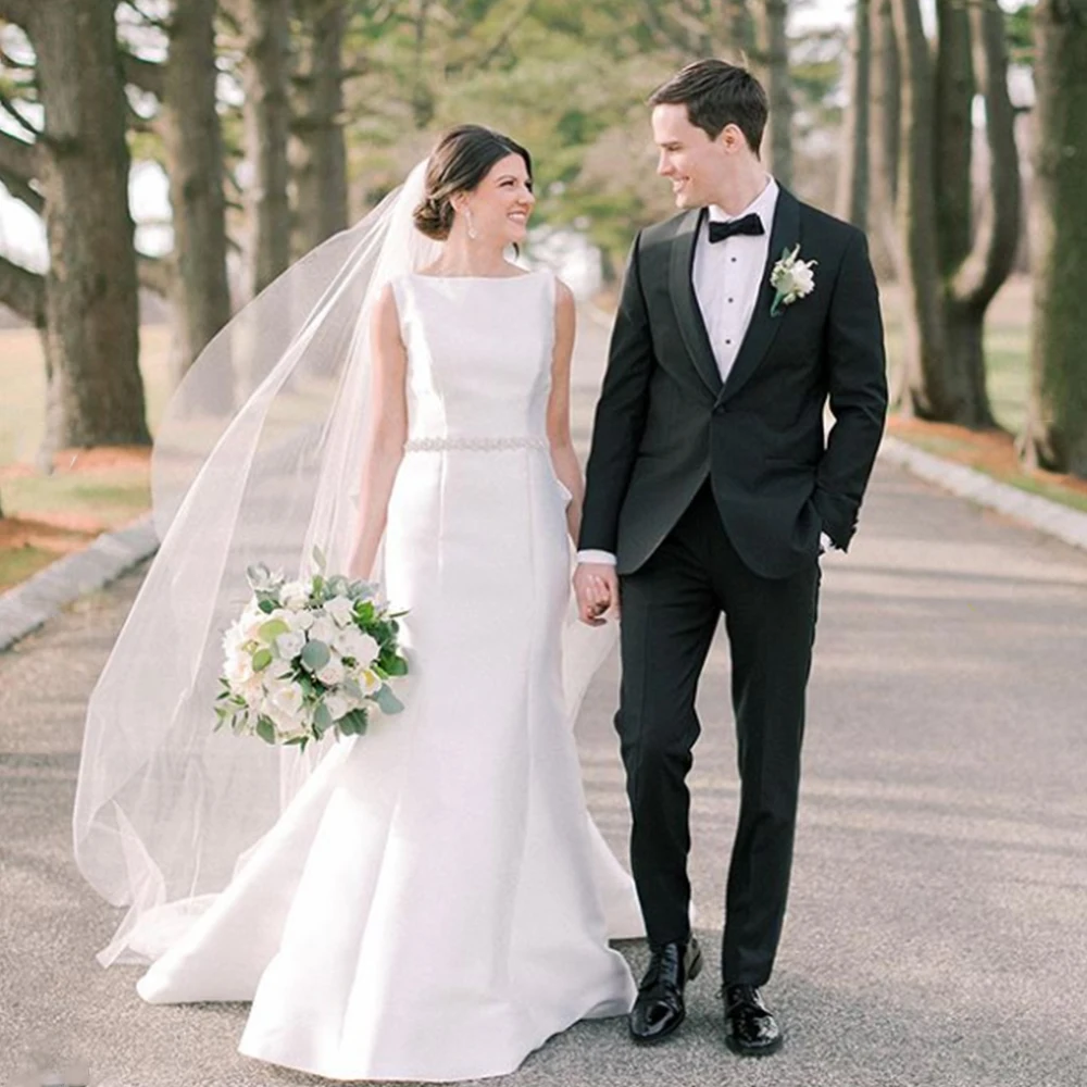 

Weilinsha Elegant Boat Neck Beading Wedding Dresses 2020 Satin Sleeveless Mermaid Bridal Gowns Plus Size Vestidos De Novia