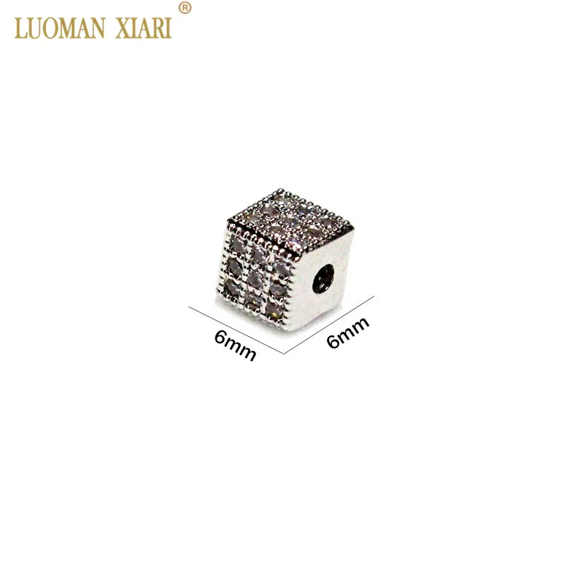 Квадратные медные бусины AAA 5 шт. белый циркон подходят для самостоятельного