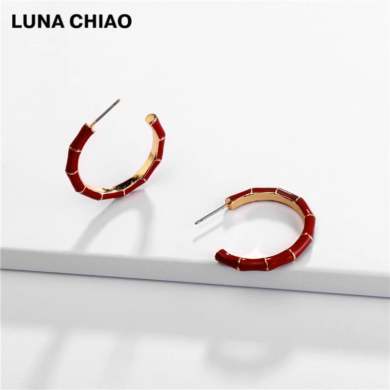 LUNA CHIAO Bamboo Дизайн большие серьги-кольца из металла модные эмалированные Серьги для женщин