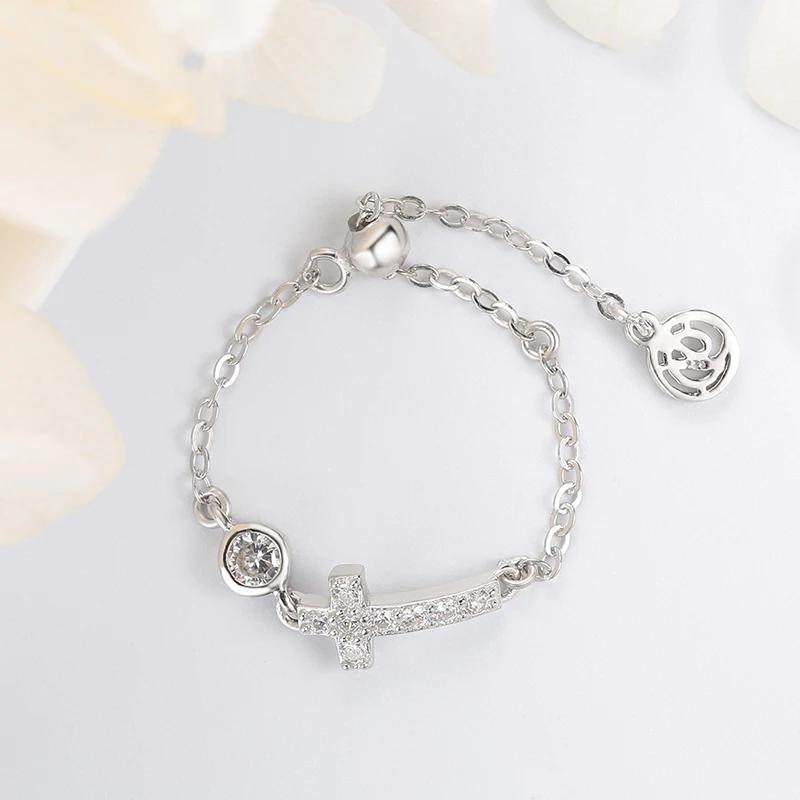 

Japanese pure silver light luxury soft chain ring tide cross inlay adjustable ring3