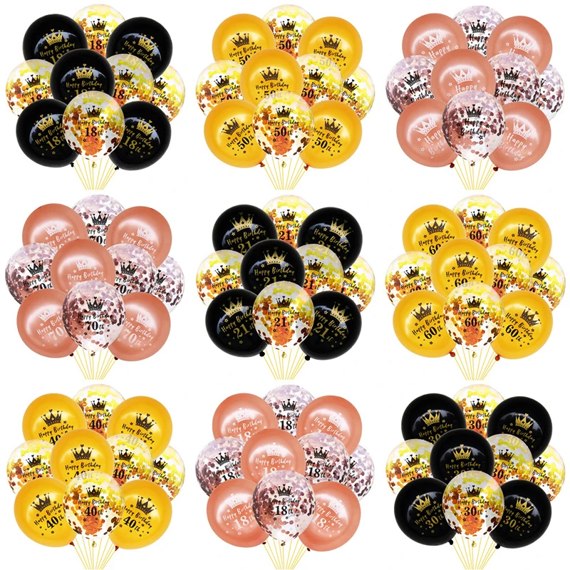 

10 шт 12 дюймов Цвет: черный, золотой короной с блестками воздушные шары/18 21 30 40 50 Юбилей взрослых День рождения номер Фоновые украшения