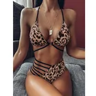 Леопардовый купальник # Z30, женский купальник, Женский комплект бикини с разрезом, купальный костюм с леопардовым вырезом, женский купальный костюм
