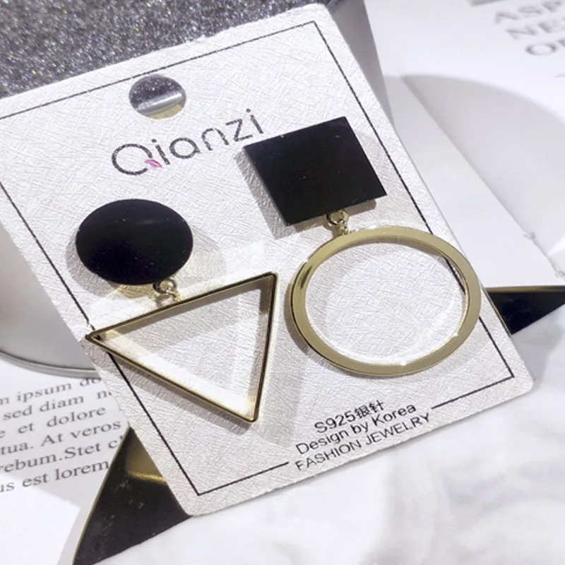

Milangirl Fashion Cute Geometric Triangle Round Square Stud Earrings for Women Black Golden Metal Earrings Stylish Jewelry