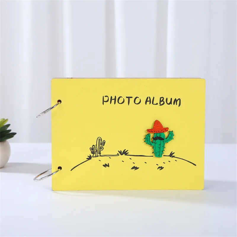 8 дюймов деревянная Обложка для фотоальбома ручной работы с листьями наклеенные Детские влюбленные персонализированные фотоальбом DIY свадебное памятное фотоальбом - Цвет: H