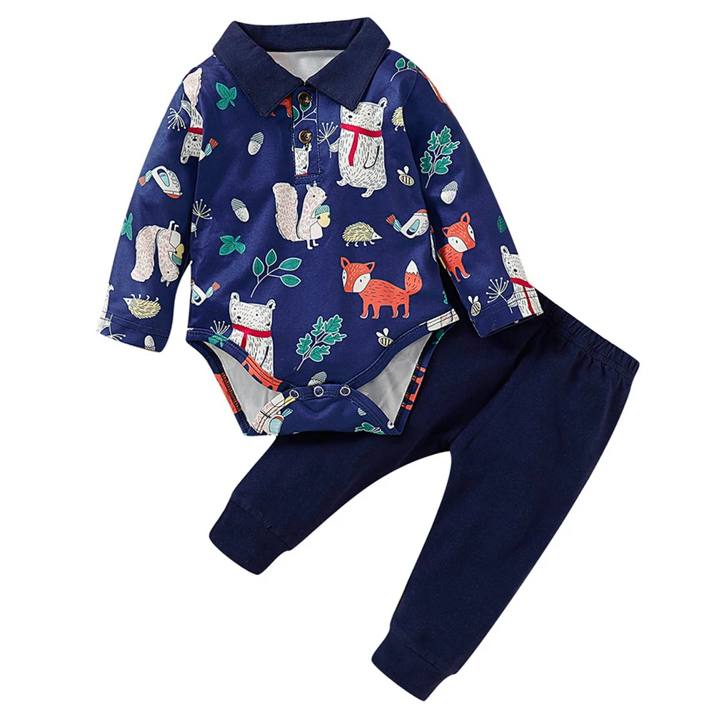 Одежда для новорожденных мальчиков 2 предмета рубашка с принтом животных боди и