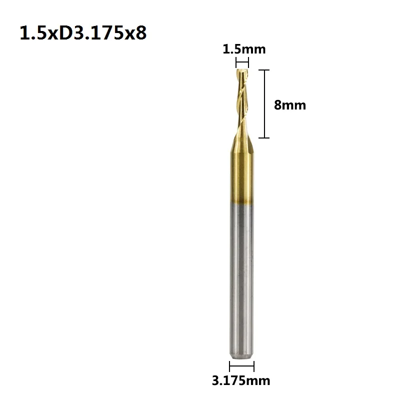 1.5xD3.175x8 XCAN 10 шт. 0,8-3,175 мм с титановым покрытием 2 флейты плоская Концевая фреза 3,175 мм хвостовик ЧПУ фреза Карбид Концевая фреза - Длина режущей кромки: 1.5xD3.175x8