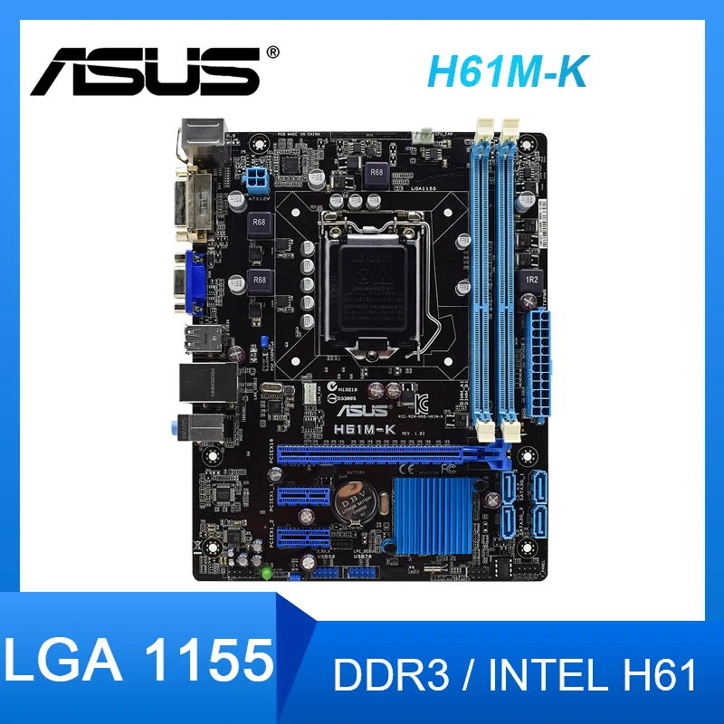 

Материнская плата ASUS H61M-K LGA 1155 DDR3 16 ГБ PCI-E 3,0 USB2.0 16 Гб VGA SATA Intel H61 Micro ATX, материнская плата для процессоров Core i7i5i3