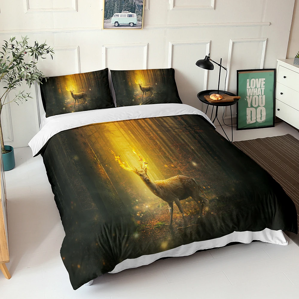 

Warm Duvet Cover Set 3d Bedding Linens Elk Printed Quilts and Comforters Soft Couple Bedroom Bedclothes with Pillowcases