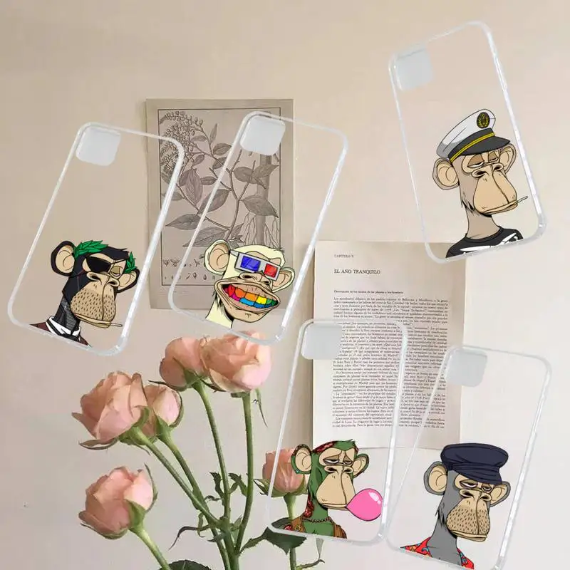 

Boring Monkey Club cartoon Phone Case Transparent soft For iphone 12 11 13 7 8 6 s plus x xs xr pro max mini