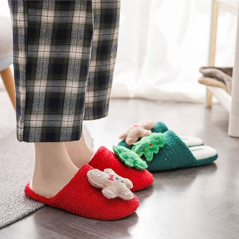 New winter soft Christmas warm home slippers three-dimensional gingerbread men non-slip indoor cotton slippers