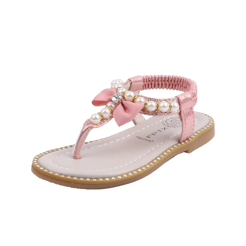 

CUZULLAA New Girls Summer Shoes Children Sandals Flip Flops Baby Toddler Girls Beading Soft Bottom Beach Dress Sandals Kids